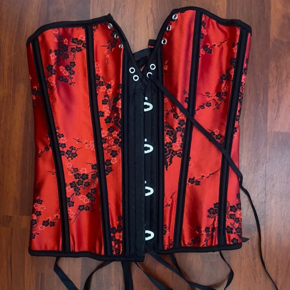 Red and black corset